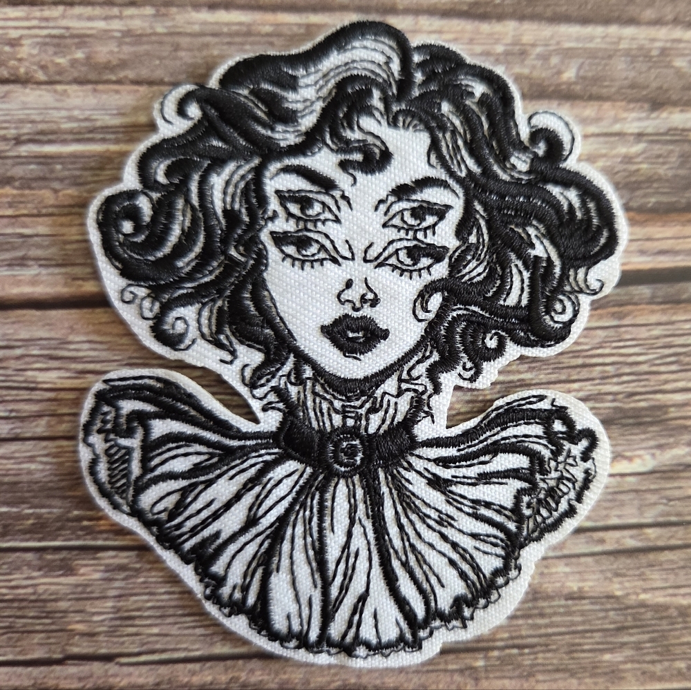 Boho Magick Victorian Trippy Witchy Lady New Age Black And White Iron on Patch